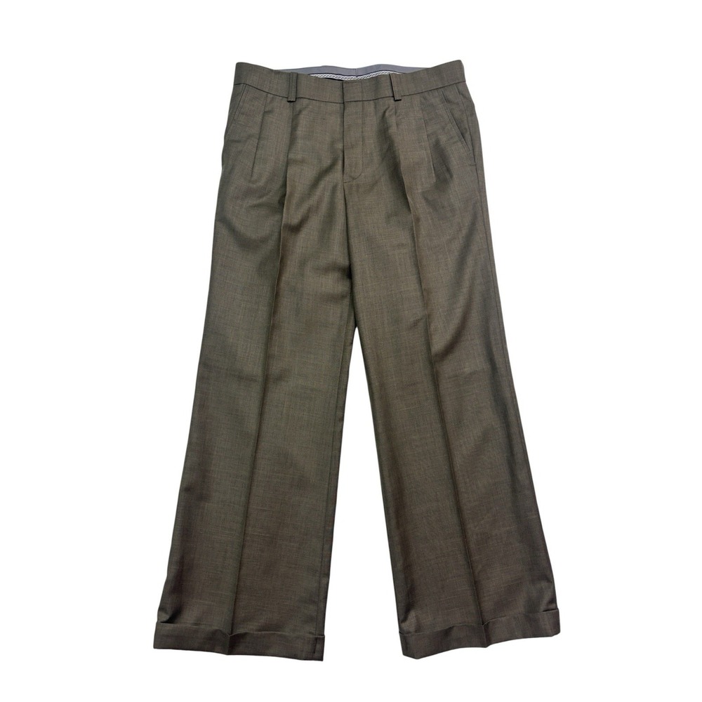 NEW vtg Bespoke Tailored 34x30 Taupe Wool Cashmere Pants Trousers Pleat Wide Leg